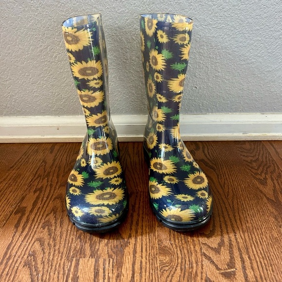 Rain/Garden Boots Water Proof Navy Yellow Fishermancore Sunflowers Size 37/6.5 - Picture 4 of 9